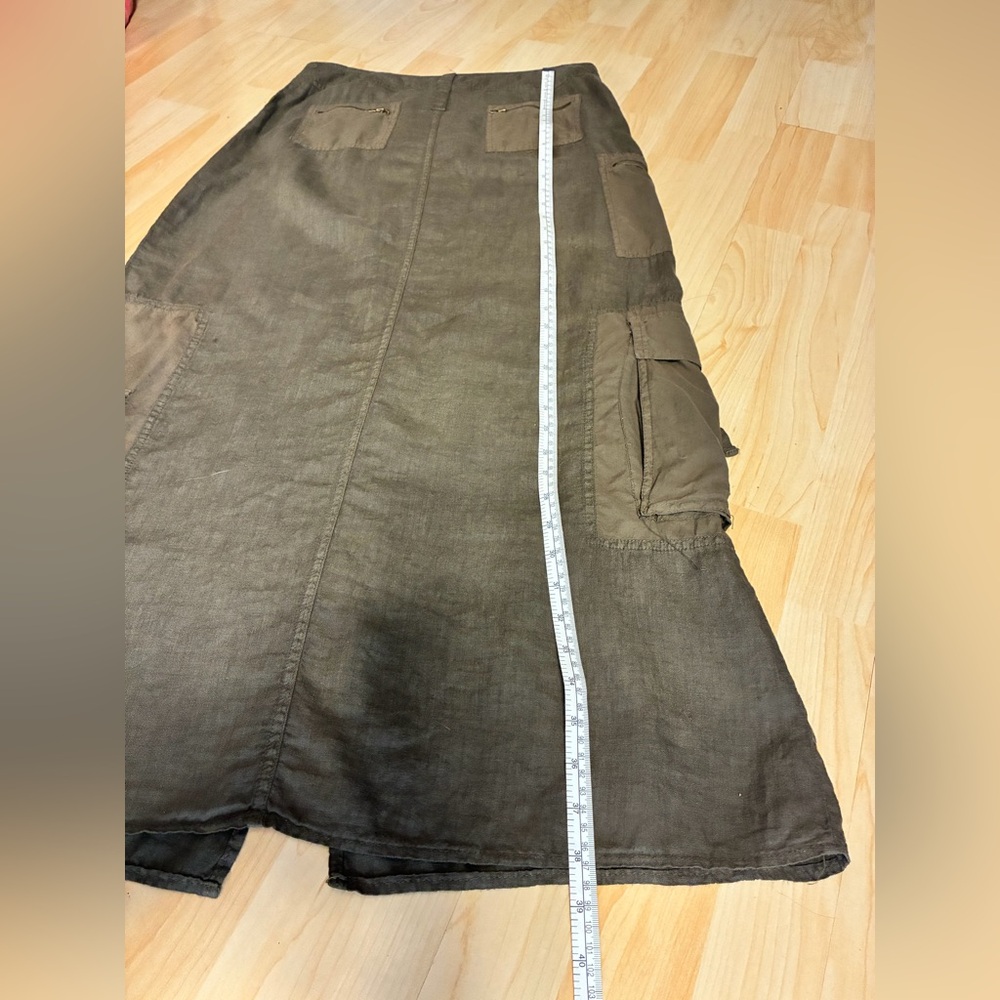Vintage linen Made in Italy Cotton Utility Cargo Maxi Skirt Olive Green - Picture 3 of 15